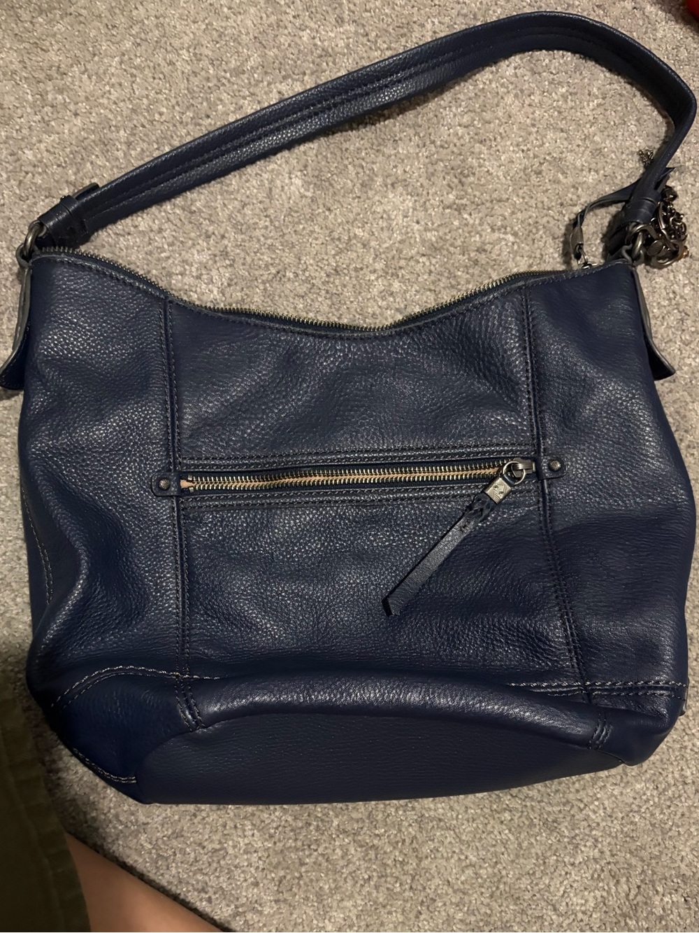 Classic Navy Leather Shoulder Bag - Women